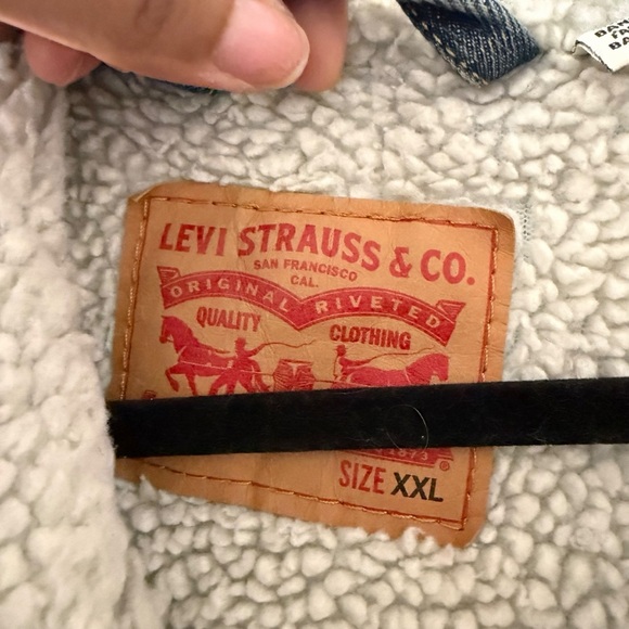 Levi's Blue Medium Wash Denim Sherpa Truck Jacket Type III Fully Lined Size XXL - Picture 9 of 12